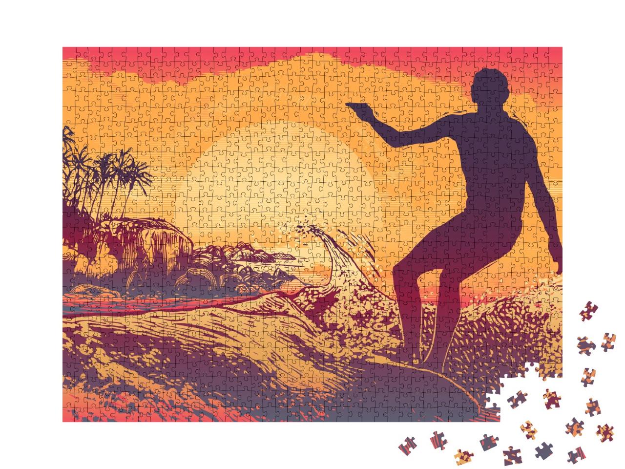 Puzzle de 1000 pièces « Un surfeur sous le soleil des tropiques »