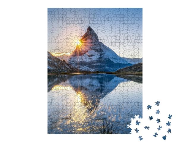 Puzzle de 1000 pièces « Lever de soleil sur le Riffelsee et le Cervin, Suisse »