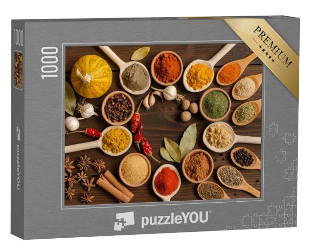 Puzzle de 1000 pièces « Set d'épices indiennes sur table en bois »