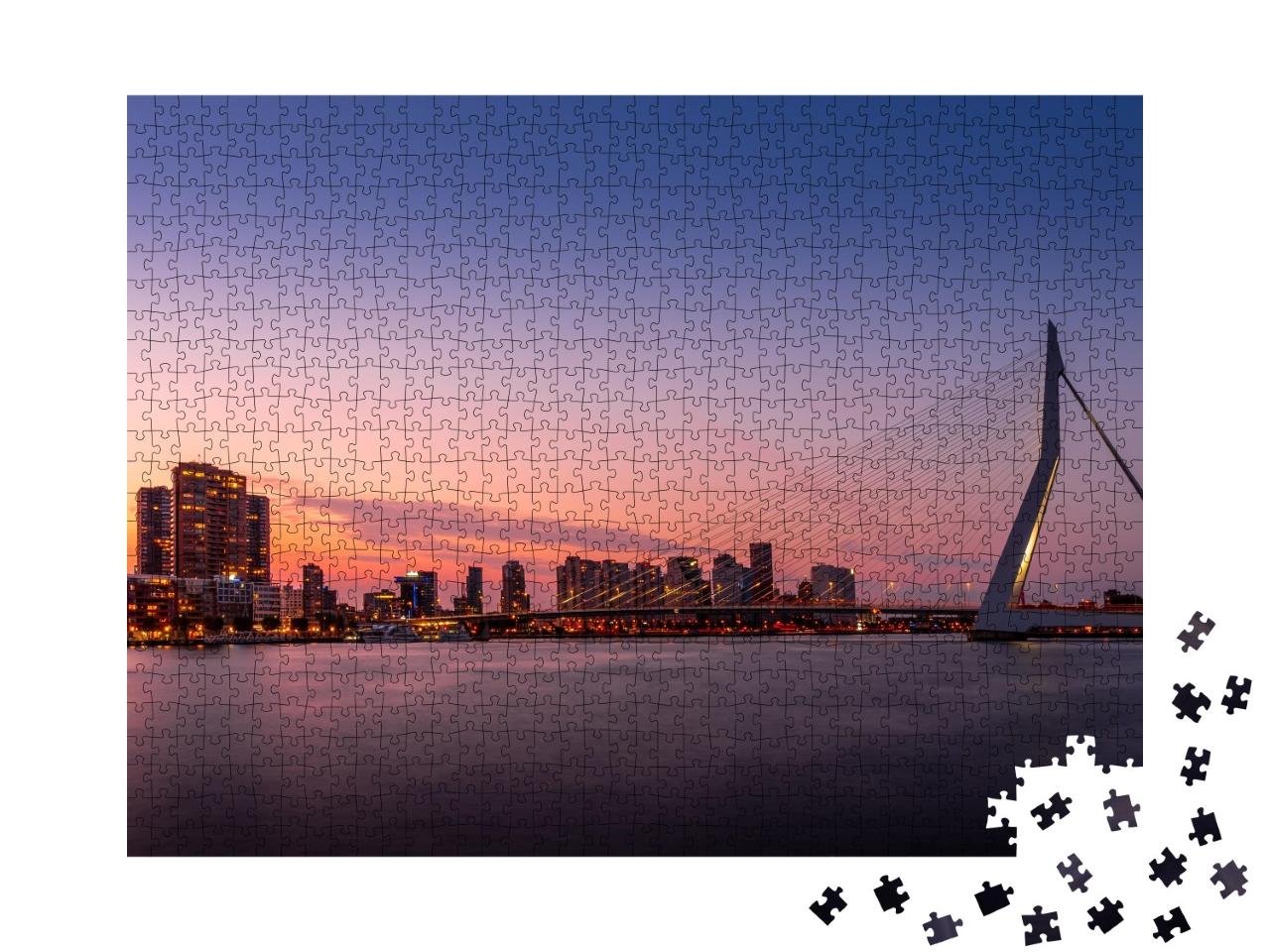 Puzzle de 1000 pièces « Vue de la ville avec le pont Erasmus : Skyline de Rotterdam, Pays-Bas »