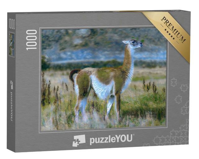 Puzzle de 1000 pièces « dans le style artistique de Claude Monet - Guanaco dans le parc national Torres del Paine »