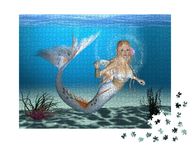 Puzzle de 1000 pièces « Sirène dans l'océan bleu de la fantaisie »