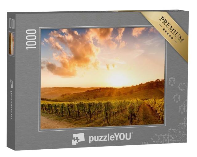 Puzzle de 1000 pièces « Vignobles dans la région du Chianti au coucher du soleil, Italie »