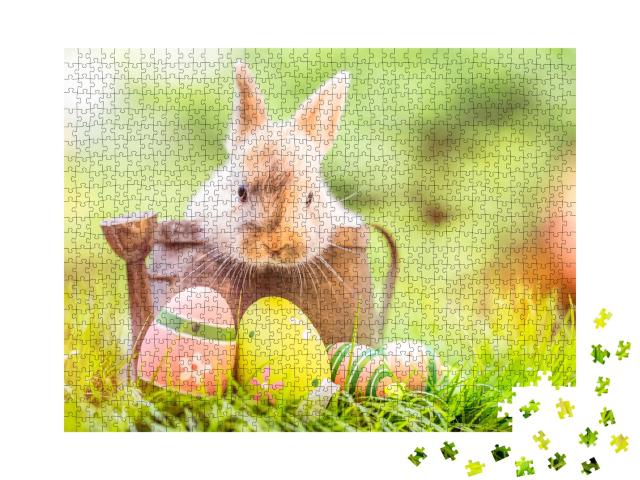 Puzzle de 1000 pièces « Petit bébé lapin avec des œufs de Pâques »