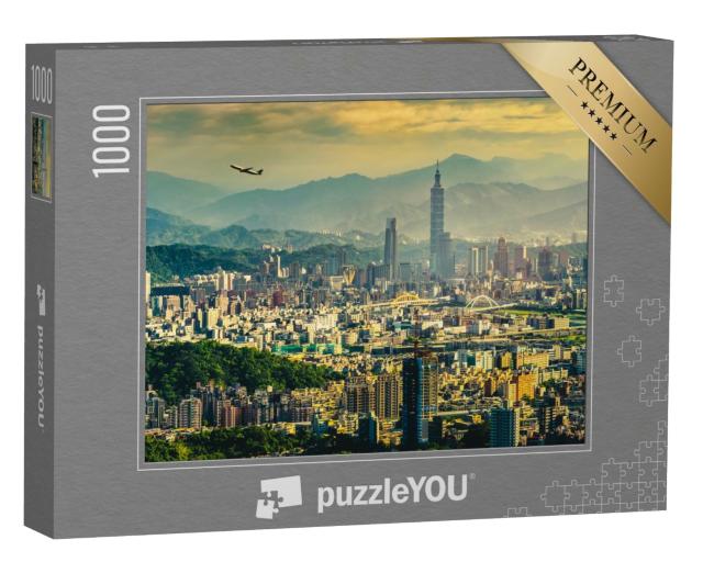 Puzzle de 1000 pièces « Panorama du coucher de soleil de Taipei, Taïwan »