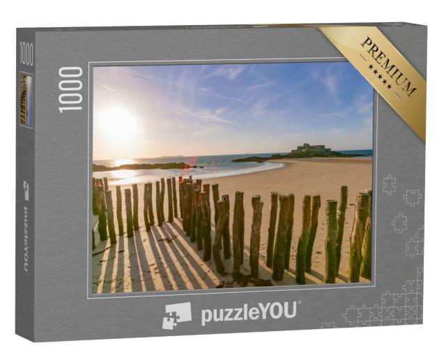 Puzzle de 1000 pièces « Brise-lames, ruines du fort et plage de Saint-Malo à marée basse, Bretagne, France »