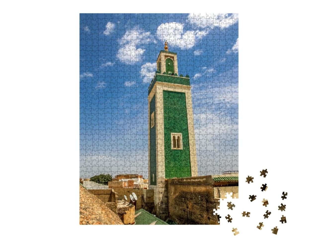Puzzle de 1000 pièces « Minaret vert de la Grande Mosquée au cœur de la médina de Meknès »