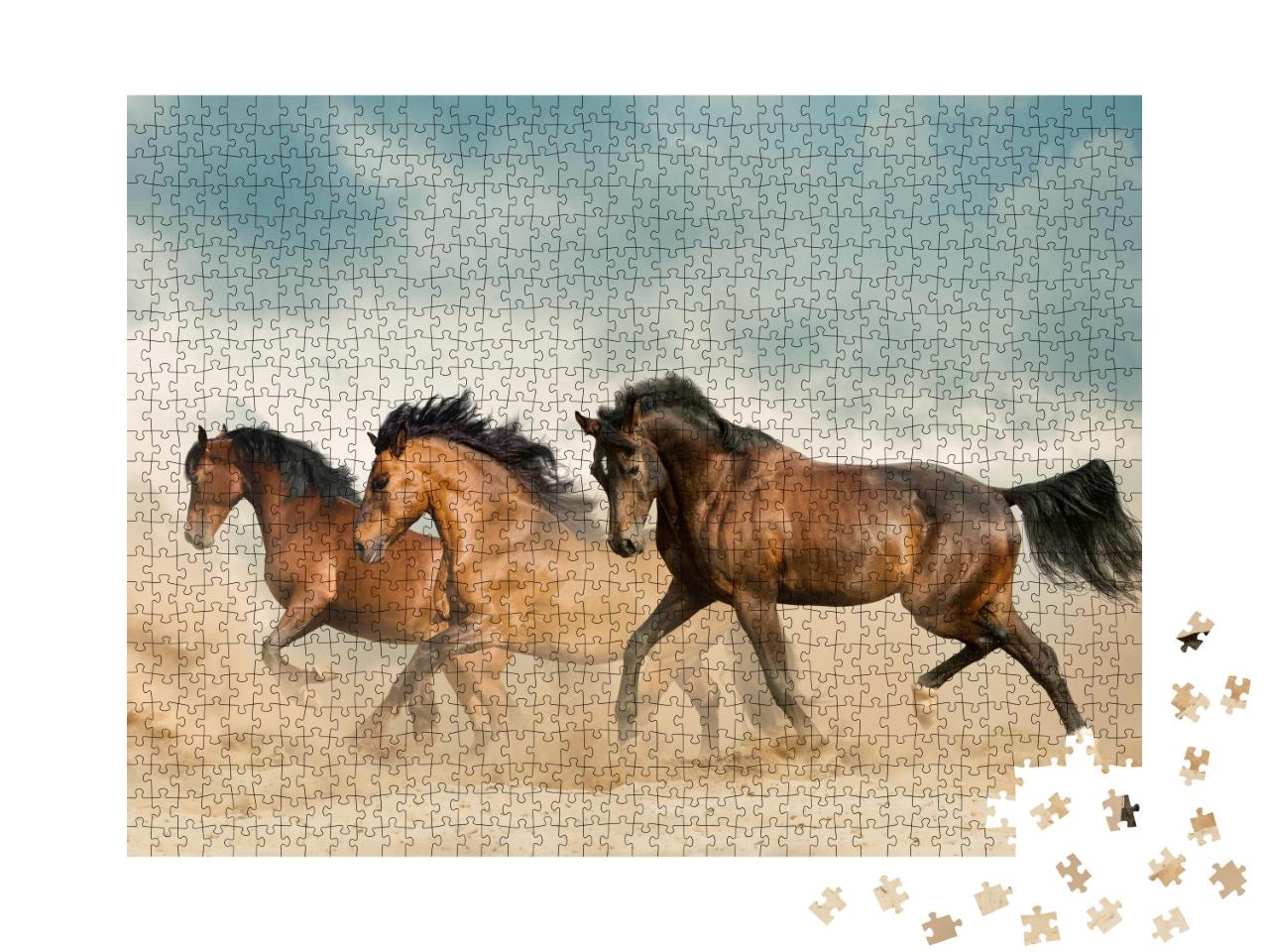 Puzzle de 1000 pièces « Des chevaux bruns errent dans le désert »