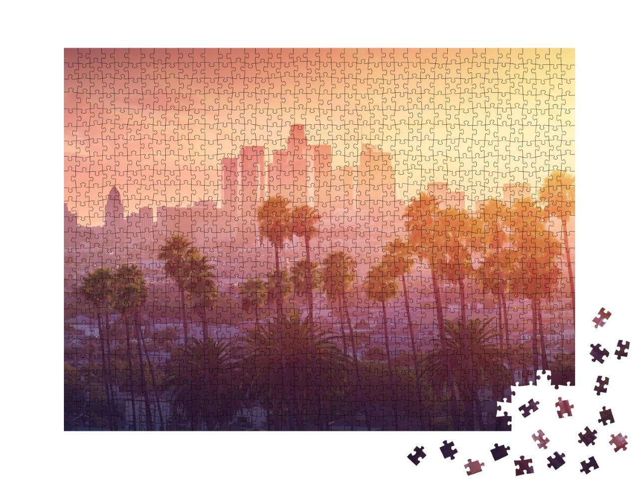 Puzzle de 1000 pièces « Los Angeles sous un chaud coucher de soleil, Californie, USA »