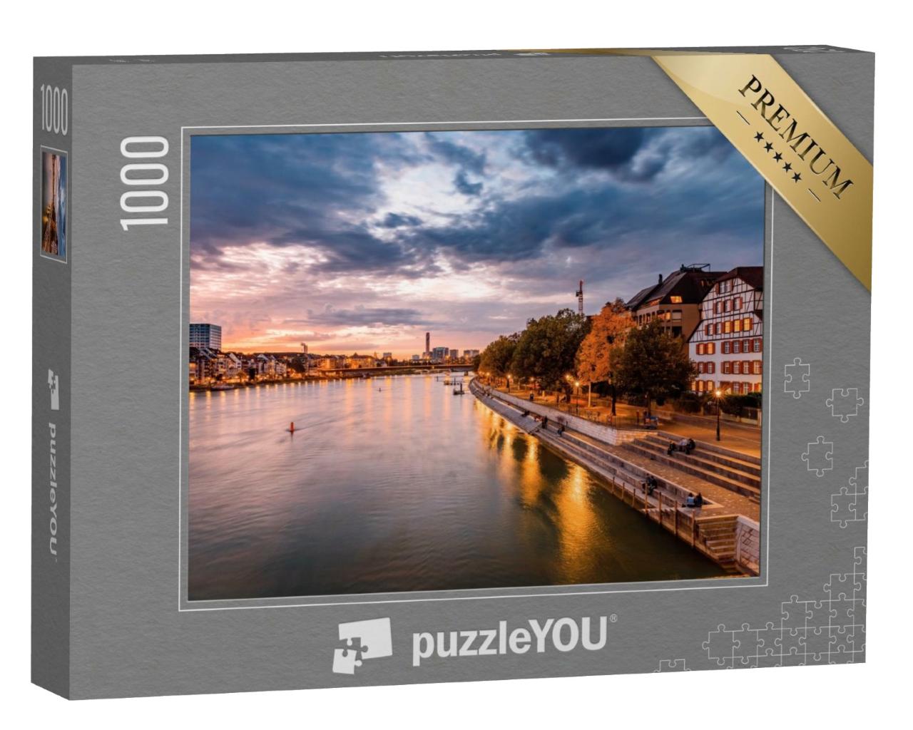 Puzzle de 1000 pièces « Bâle au bord du Rhin au coucher du soleil, Suisse »