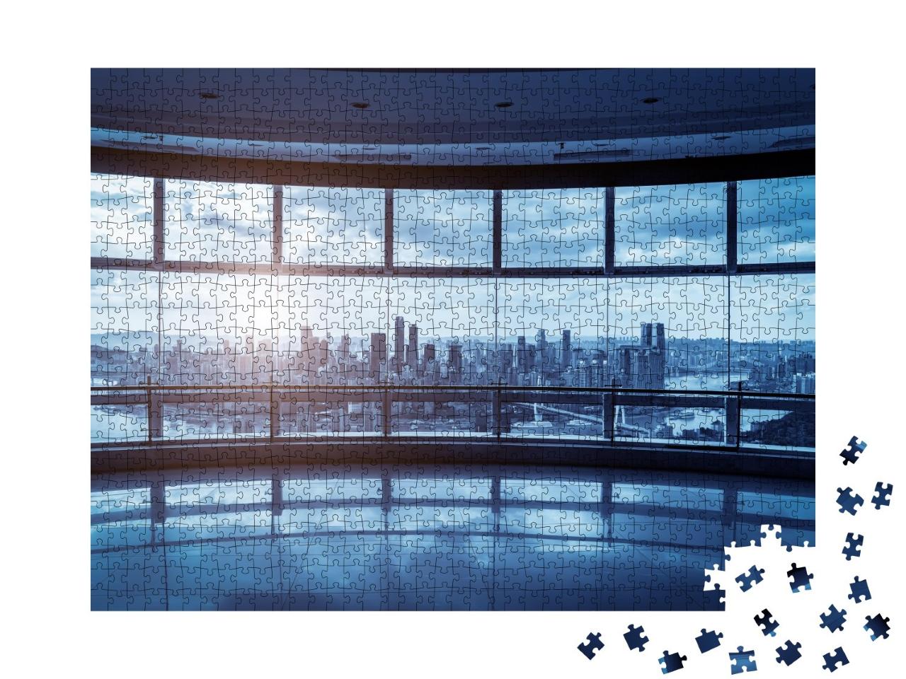 Puzzle de 1000 pièces « Immeuble de bureaux en verre avec silhouette urbaine »