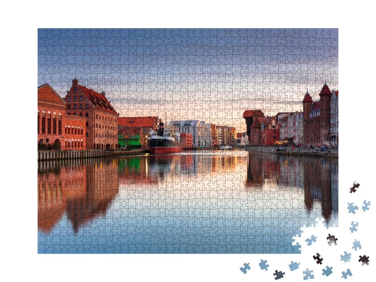 Puzzle de 1000 pièces « Coucher de soleil sur Gdansk, sur la rivière Motlawa, Pologne »