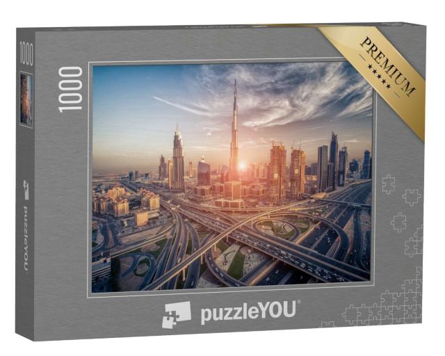 Puzzle de 1000 pièces « Skyline de Dubaï avec la belle ville et la voie rapide »