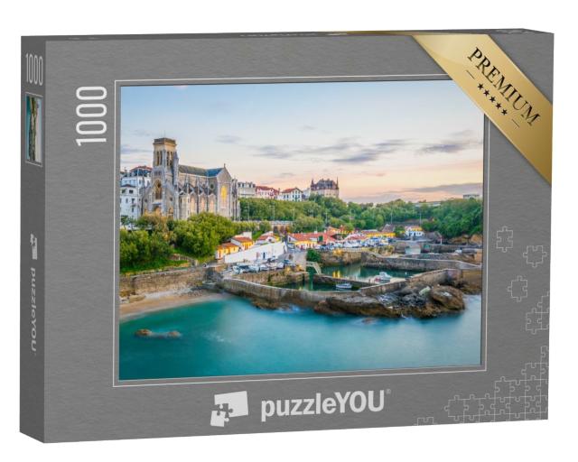 Puzzle de 1000 pièces « Coucher de soleil à l'église Sainte-Eugénie à Biarritz, France »