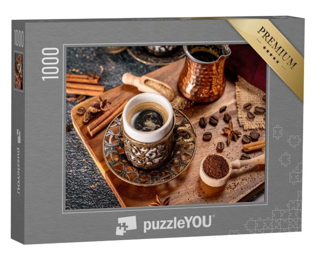 Puzzle de 1000 pièces « Café préparé à la turque avec des épices et des grains de café »
