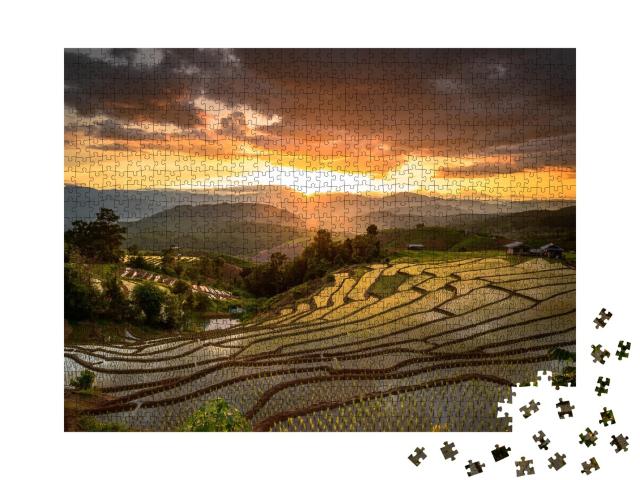 Puzzle de 1000 pièces « Rizières au coucher du soleil, Chiang Mai, Thaïlande »