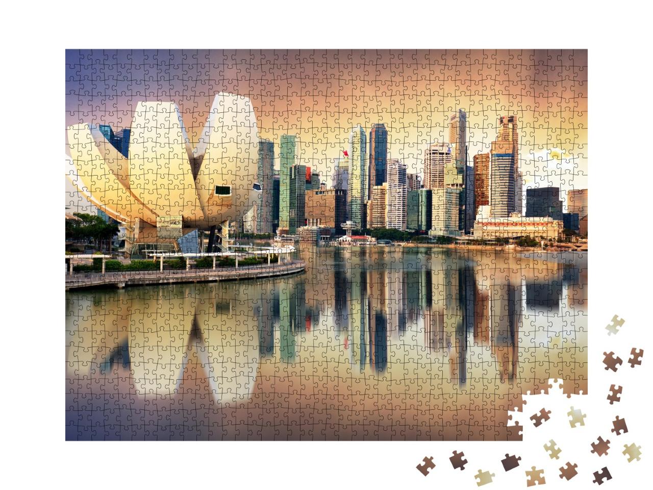 Puzzle de 1000 pièces « Skyline de Singapour à la marina dans la lumière du soir »