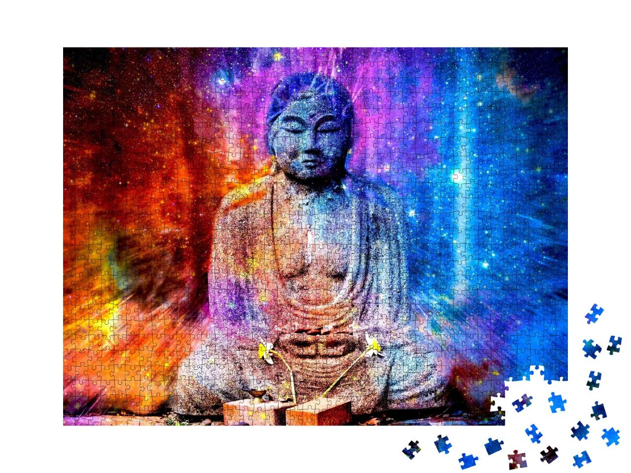 Puzzle de 1000 pièces « Statue de Bouddha et galaxie, illustration »