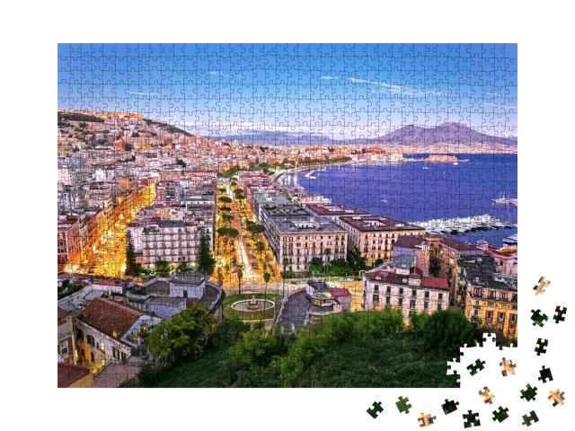 Puzzle de 1000 pièces « Vue panoramique de Naples la nuit, Campanie, Italie »