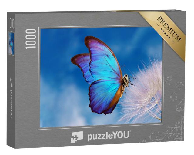Puzzle de 1000 pièces « Le papillon bleu Morpho sur une pissenlit »