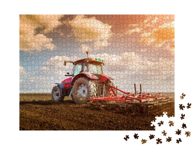 Puzzle de 1000 pièces « Préparation du sol avec cultivateur de lit de semences »