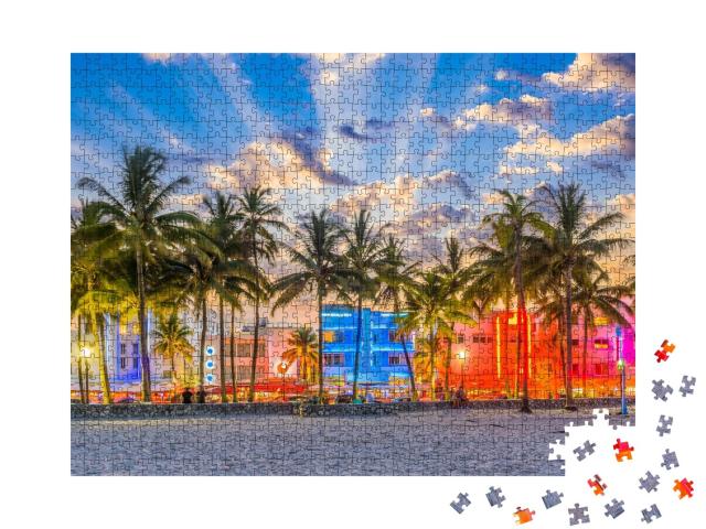Puzzle de 1000 pièces « Vue de la ville sur Ocean Drive à Miami Beach, Floride, USA »