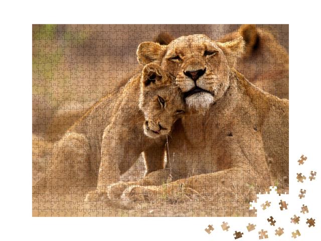Puzzle de 1000 pièces « Lionne et lionceau dans le parc national Kruger, Afrique du Sud »