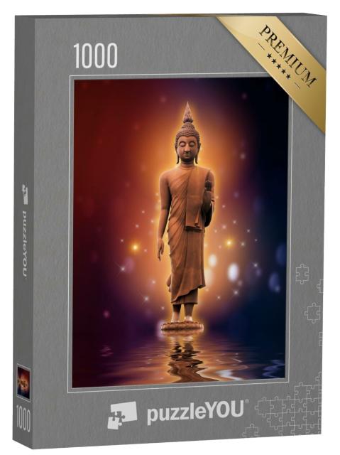 Puzzle de 1000 pièces « Statue de Bouddha sur l'eau avec un fond doré »