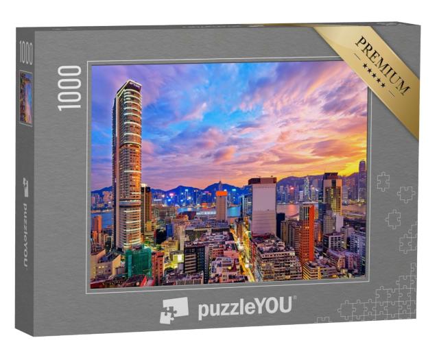 Puzzle de 1000 pièces « Skyline de Hong Kong au coucher du soleil »