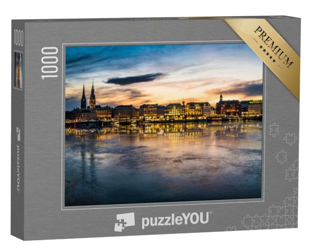 Puzzle de 1000 pièces « Vue sur Hambourg et l'Alster au coucher du soleil »