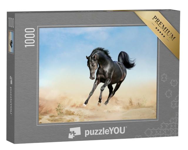 Puzzle de 1000 pièces « akhal-teke cheval court dans un désert »