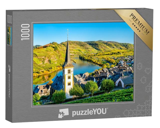 Puzzle de 1000 pièces « Église Saint-Laurent à la boucle de la Moselle, Bremm, Rhénanie-Palatinat, Allemagne »