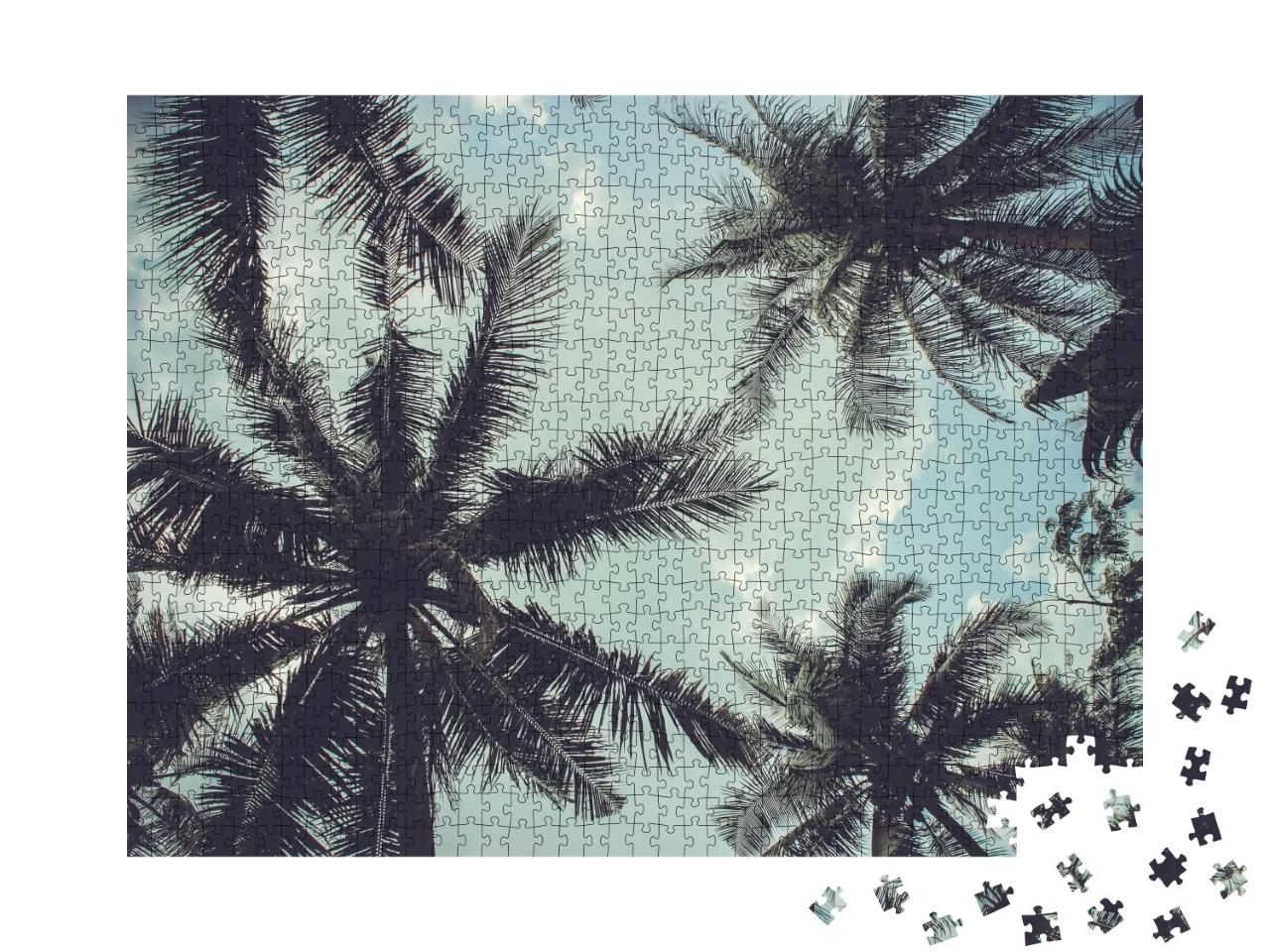 Puzzle de 1000 pièces « Branches de cocotiers contre ciel bleu »