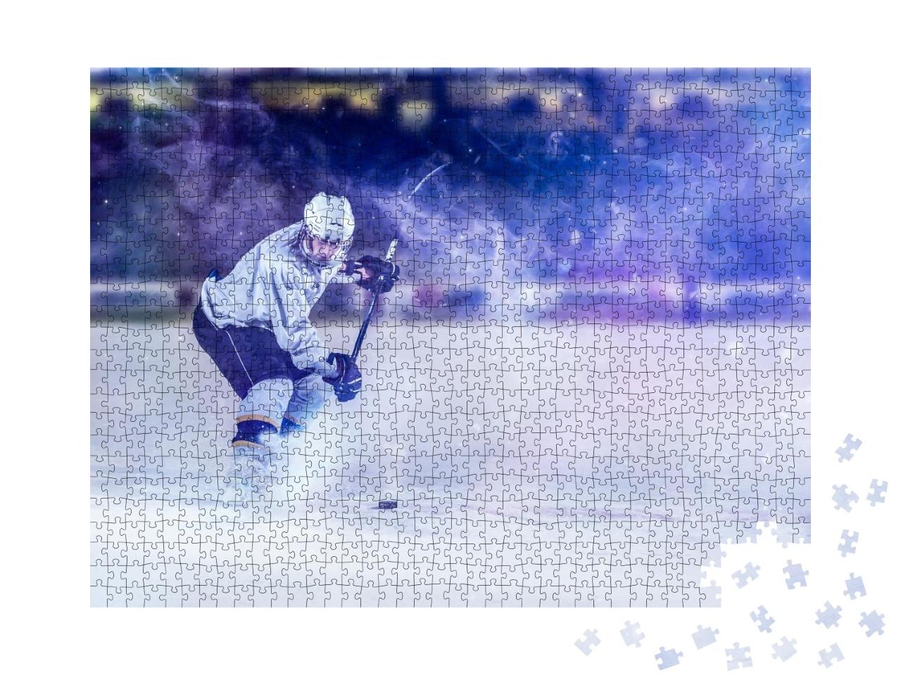 Puzzle de 1000 pièces « Joueurs de hockey sur glace en action lors d'un tir à la crosse »