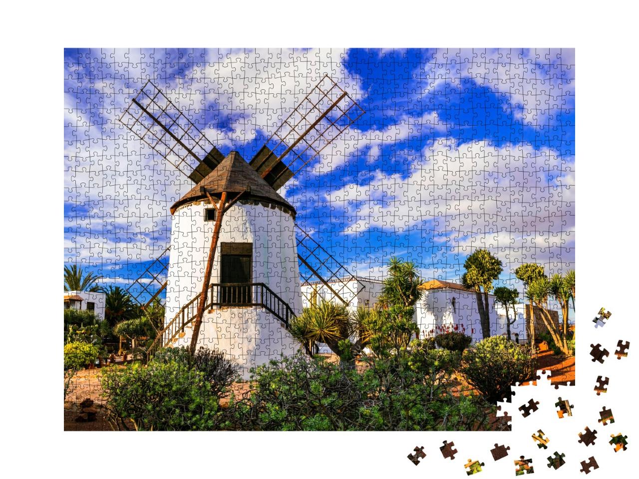 Puzzle de 1000 pièces « Emblème de Fuerteventura : moulin à vent près d'Antigua, Espagne »