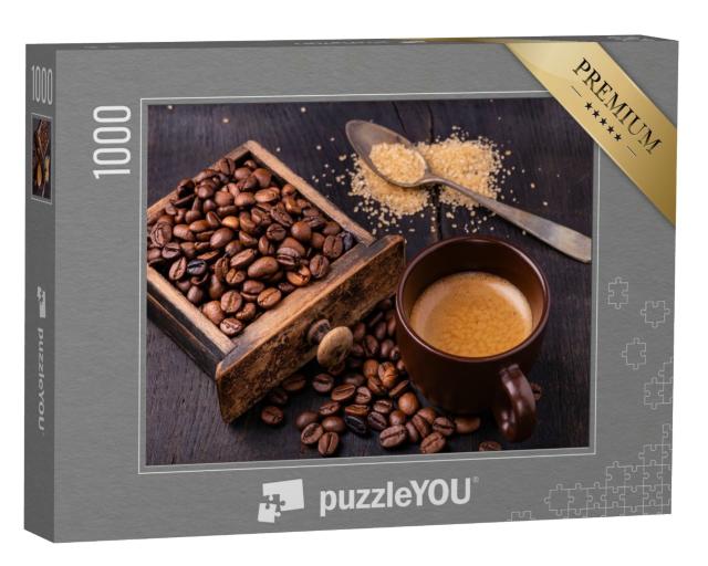 Puzzle de 1000 pièces « Café, sucre brun et grains de café »