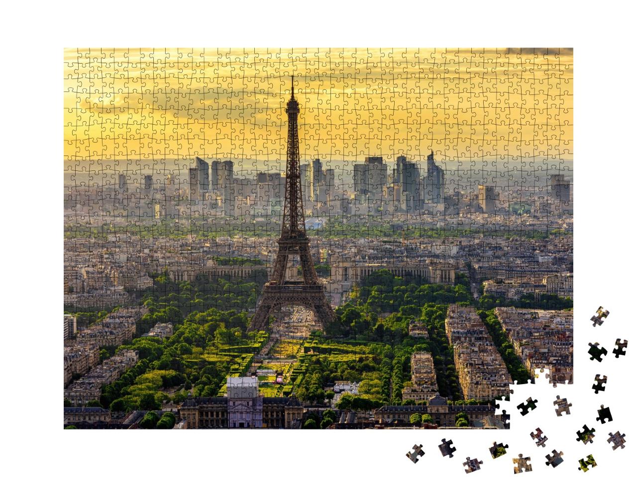 Puzzle de 1000 pièces « Skyline de Paris avec la Tour Eiffel au coucher du soleil »