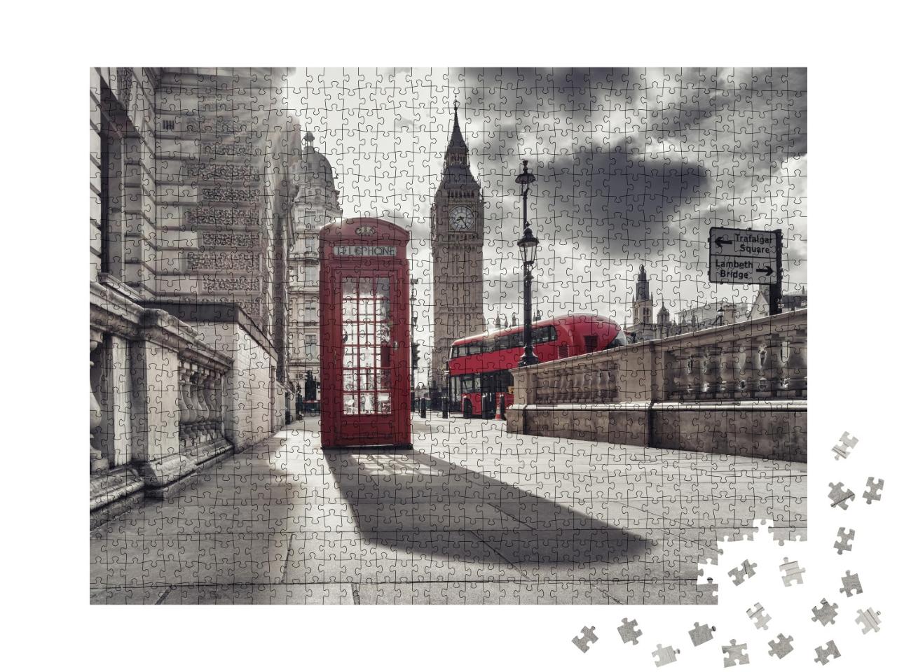 Puzzle de 1000 pièces « Cabine téléphonique rouge et Big Ben à Londres, Angleterre »