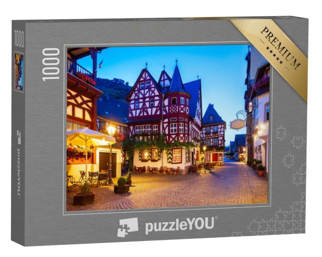 Puzzle de 1000 pièces « Bacharach : vieille ville de nuit, vallée du Rhin, Allemagne »