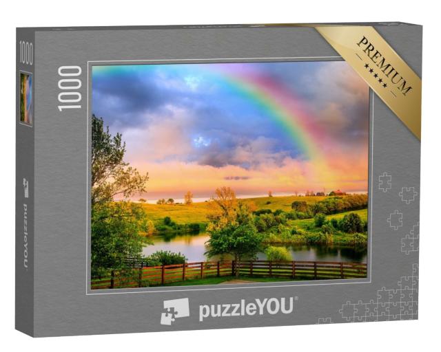 Puzzle de 1000 pièces « Paysage calme après la tempête avec un arc-en-ciel lumineux »