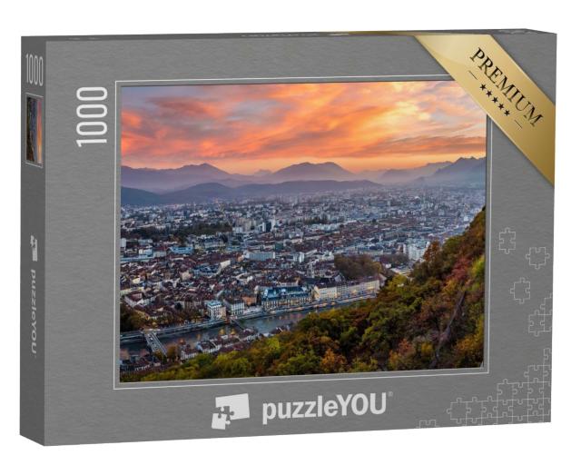 Puzzle de 1000 pièces « Panorama de la ville de Grenoble en France au coucher du soleil en automne »