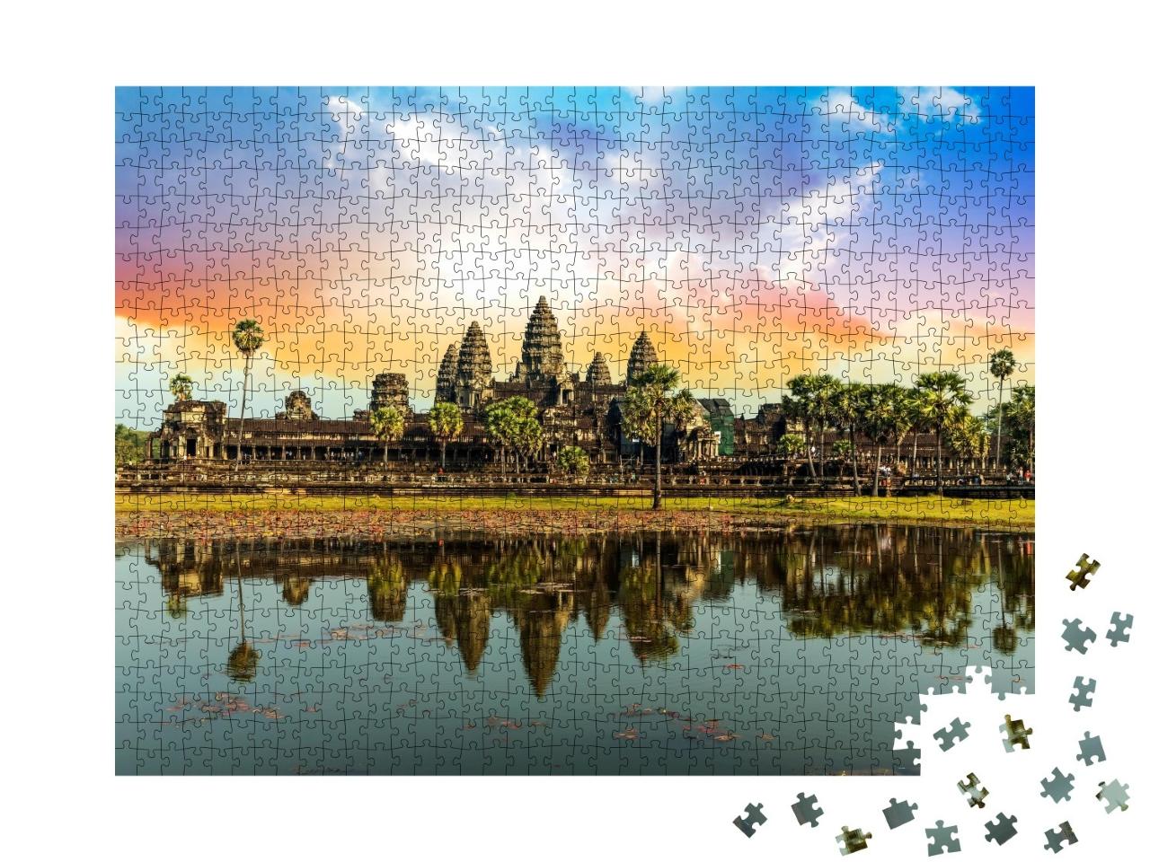 Puzzle de 1000 pièces « Lever de soleil coloré à Angkor Vat, Cambodge »