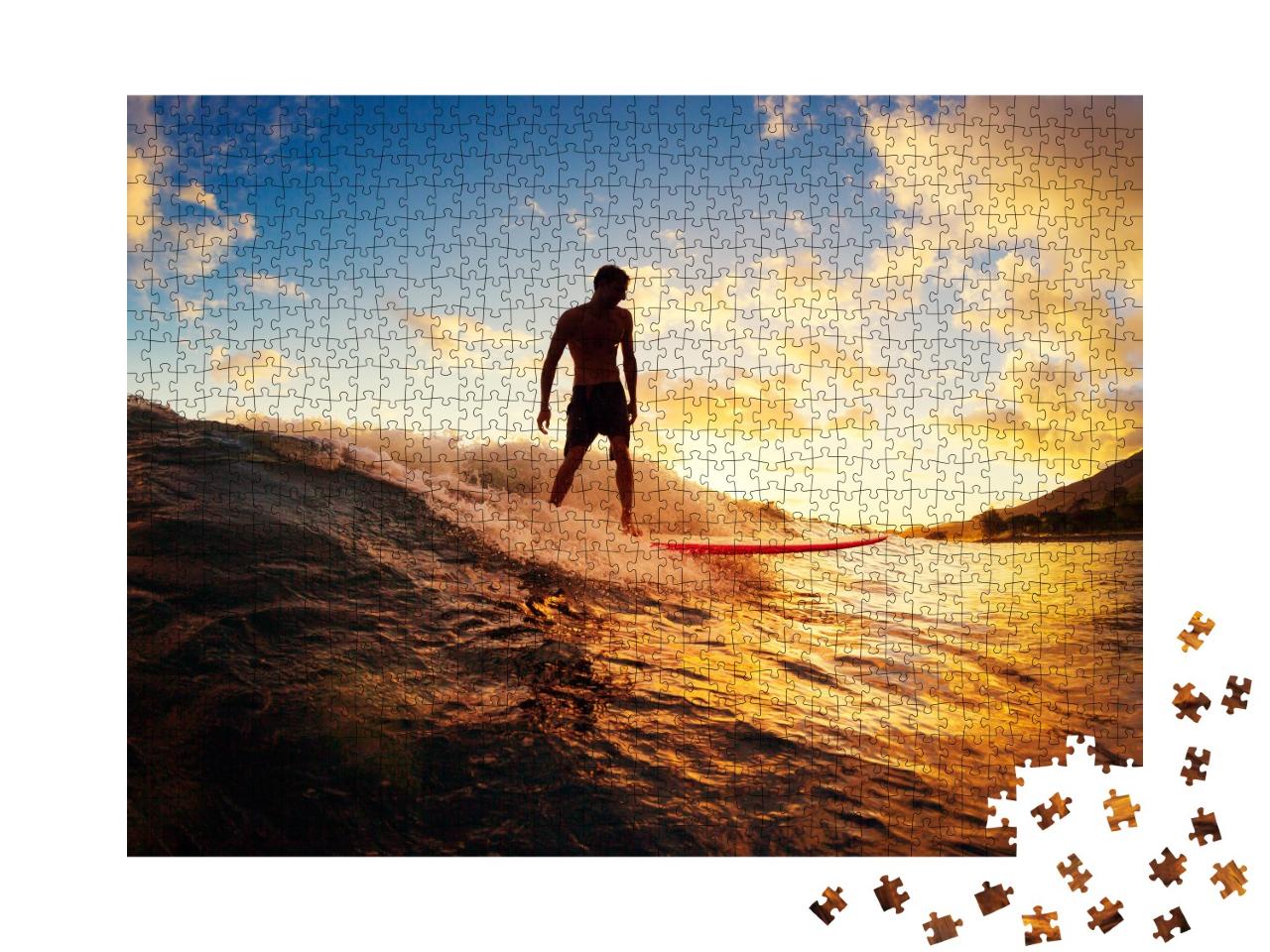 Puzzle de 1000 pièces « Surfeur au coucher du soleil »