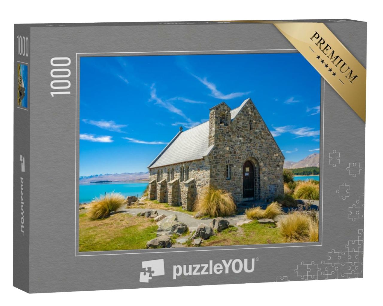 Puzzle de 1000 pièces « Petite église en pierre idyllique au bord d'un lac turquoise »