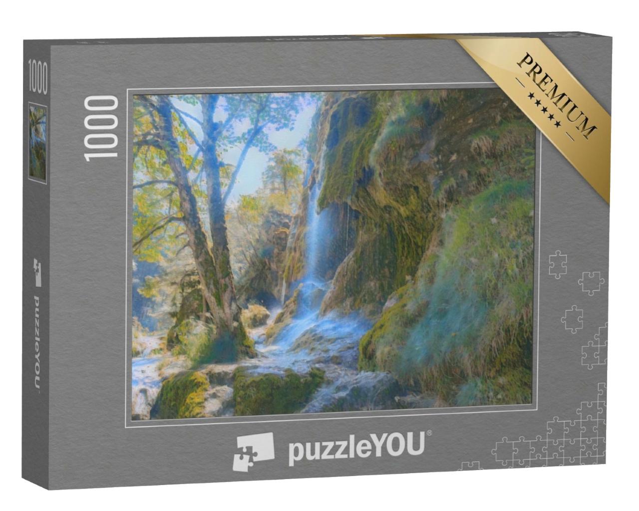 Puzzle de 1000 pièces « dans le style artistique de Claude Monet - Chutes d'eau dans les Alpes d'Ammergau, Allemagne »