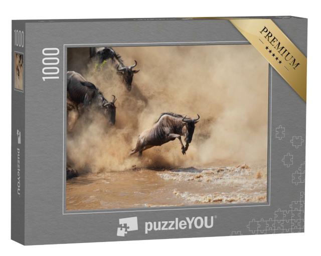 Puzzle de 1000 pièces « Gnous sauvages traversant une rivière »