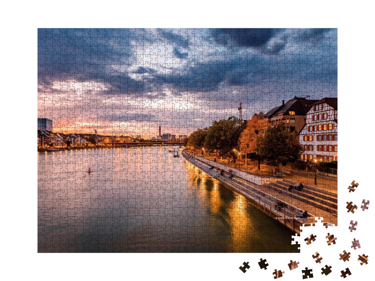 Puzzle de 1000 pièces « Bâle au bord du Rhin au coucher du soleil, Suisse »