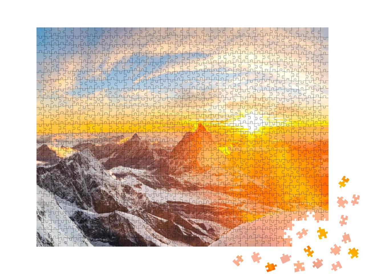 Puzzle de 1000 pièces « Coucher de soleil sur les sommets suisses et le Cervin »