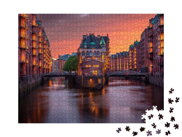 Puzzle de 1000 pièces « Soirée au-dessus de la Speicherstadt à Hambourg, Allemagne »