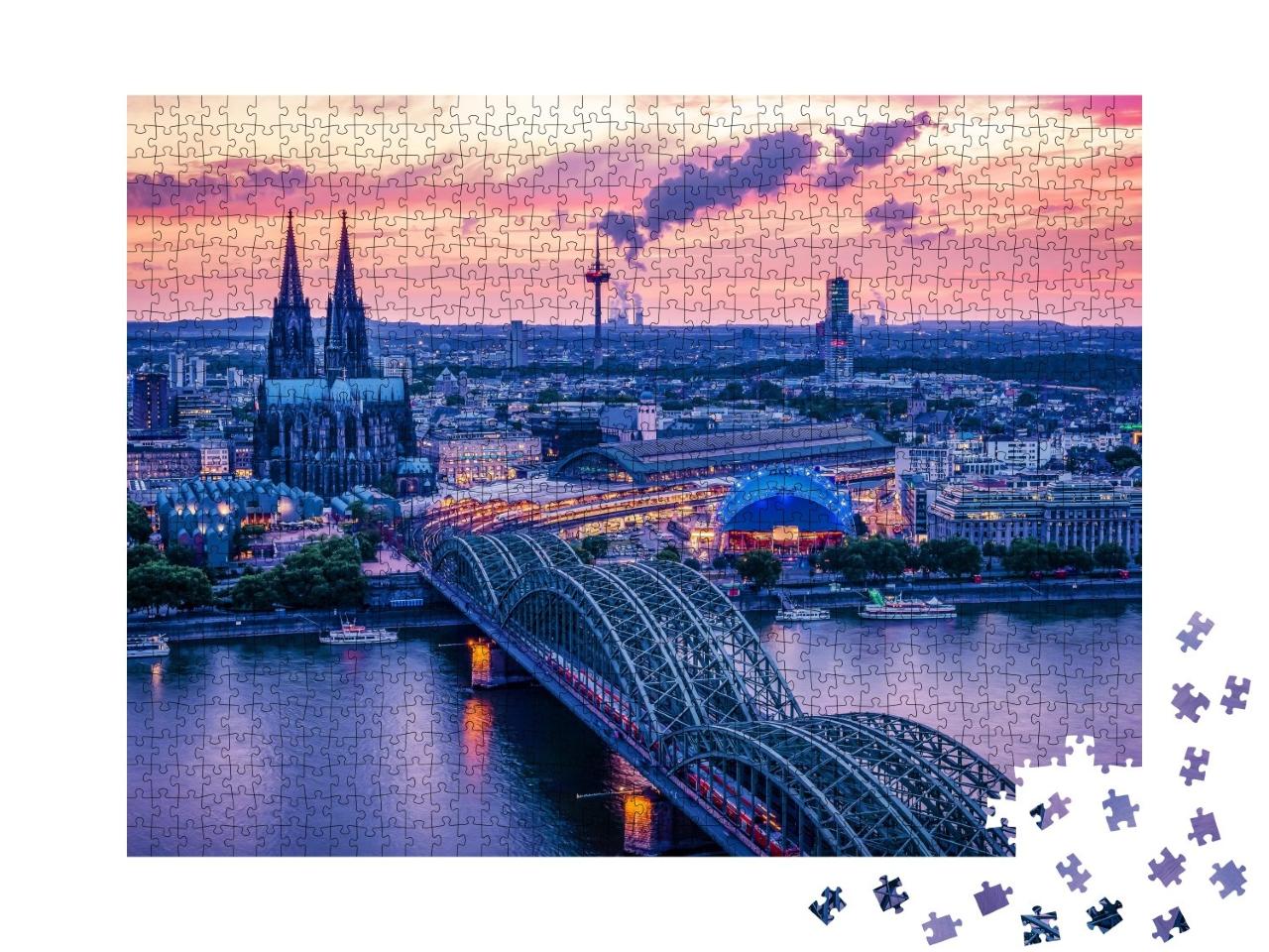 Puzzle de 1000 pièces « Skyline de Cologne au coucher du soleil, Allemagne »